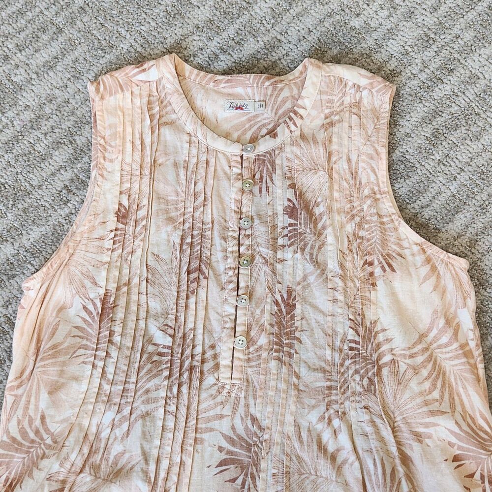 Faherty women's linen blend palm peach sleeveless midi dress size S - Picture 5 of 10